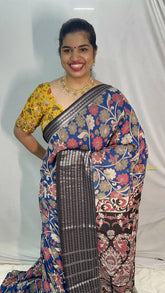 Vriksham Blue Kalamkari Saree with Kanchi Border-VS4210